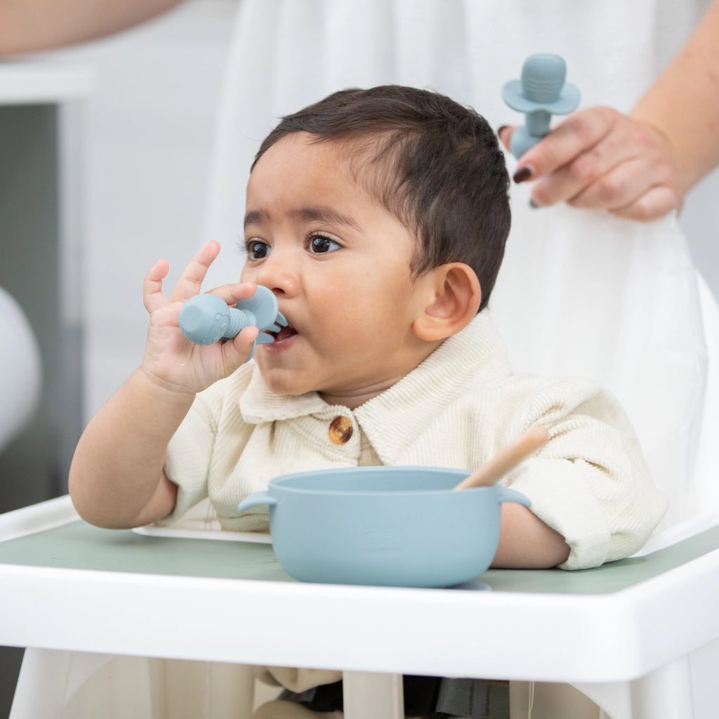 BPA free silikoninių stalo įrankių rinkinys kūdikiams – Green Island